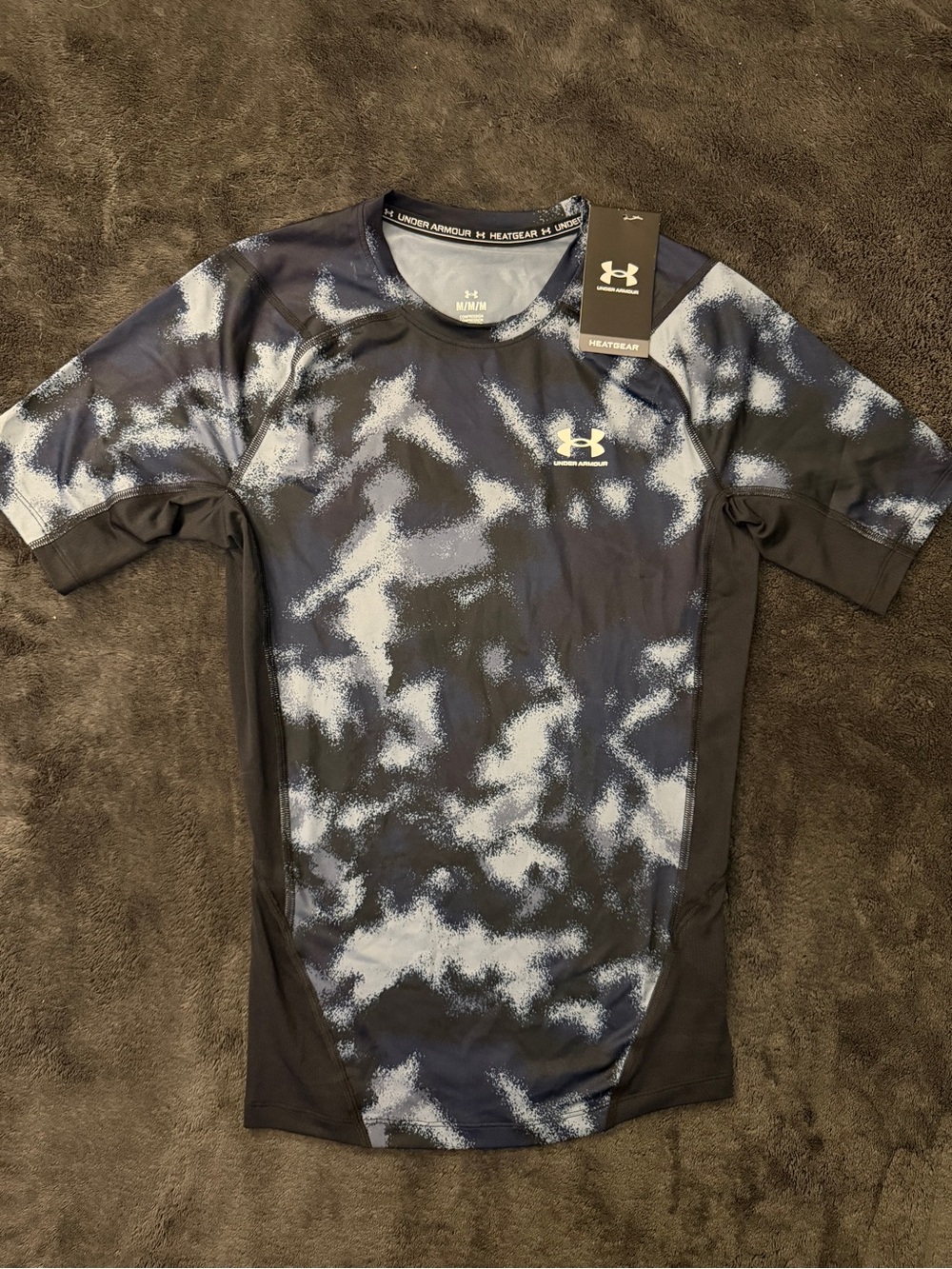 NEW Men’s Under Armour HeatGear Compression Shirt - Black & Blue Camo Medium